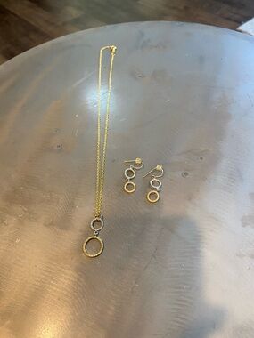 Gold  and silver Two-Tone Circle Pendant Necklace and Earrings Set